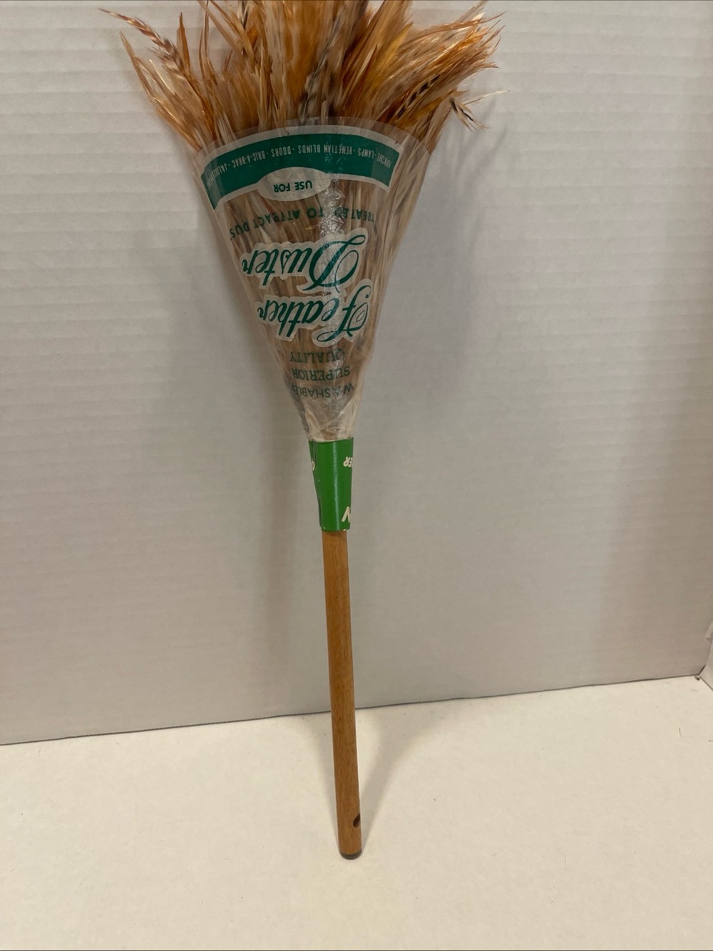 Vintage ostrich Feather Duster with Wooden Handle - Natural Tan Feathers